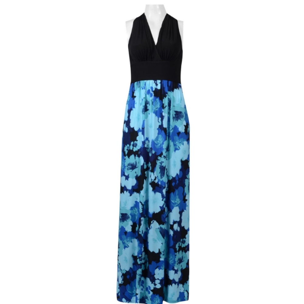 Multi Print Maxi Dress(T2749M/BLACK SEA BLUE)